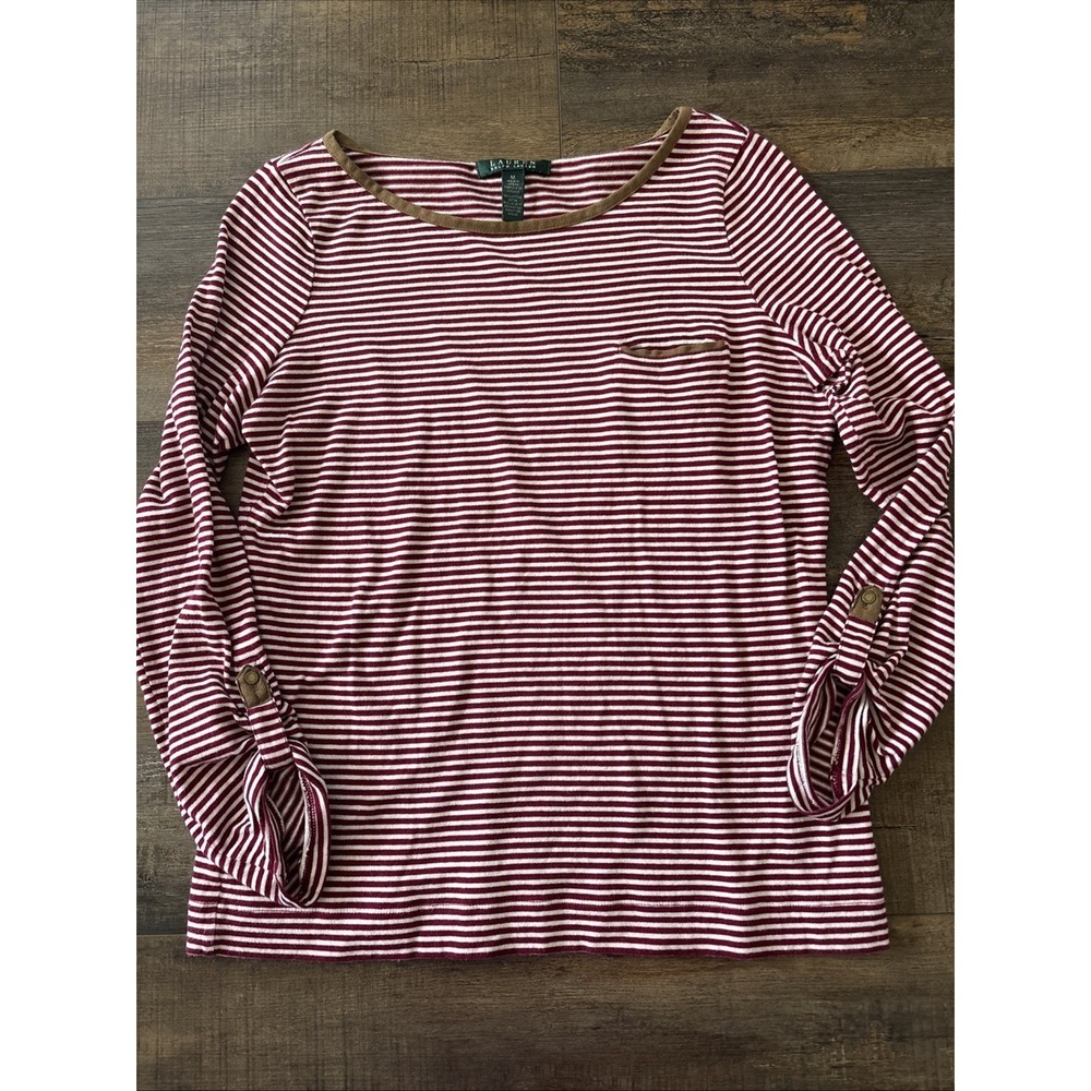 Lauren Ralph Lauren Polo Women's Striped Shirt Medium Scoop Neck Work‎ Casual